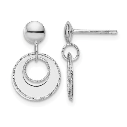 14K White Gold Polished Textured Post Dangle Earrings