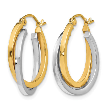 14K Two-Tone Polished Hinged Hoop Earrings