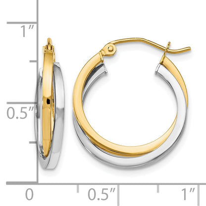 14K Two-Tone Polished Hinged Hoop Earrings