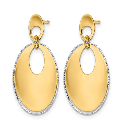 14K Two Tone Polished Textured Post Dangle Earrings