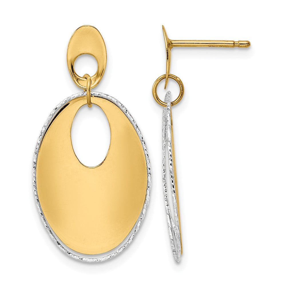 14K Two Tone Polished Textured Post Dangle Earrings