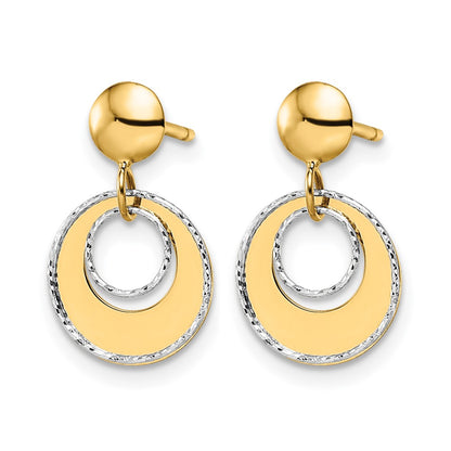 14K Two Tone Polished Textured Post Dangle Earrings