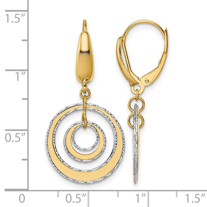 14K Two Tone Polished Textured Leverback Dangle Earrings