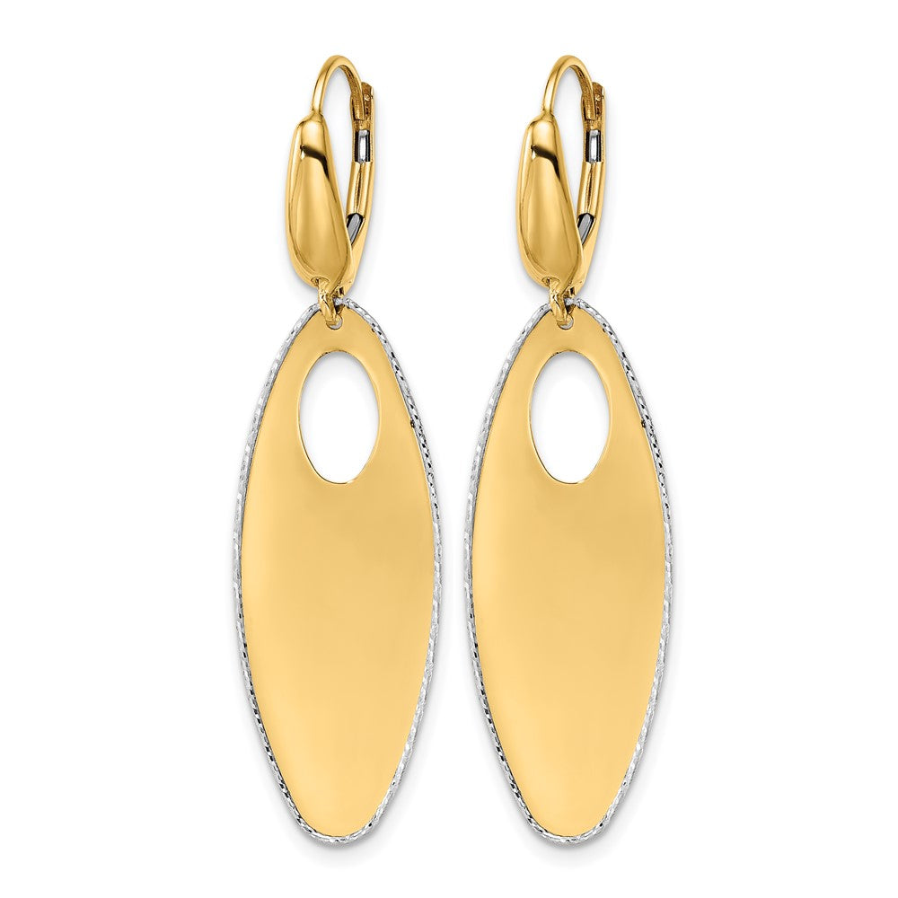 14K Two Tone Polished Textured Leverback Dangle Earrings