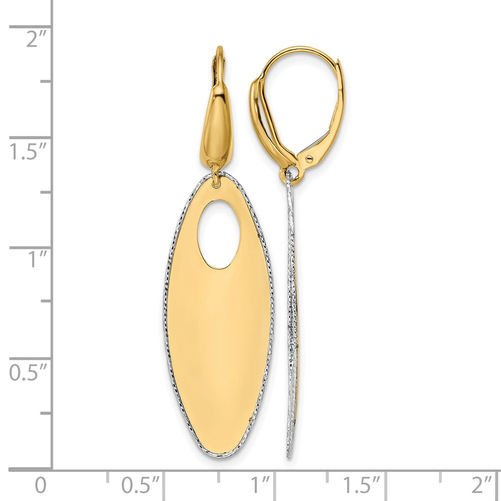 14K Two Tone Polished Textured Leverback Dangle Earrings