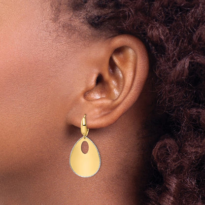 14K Two Tone Polished Textured Leverback Dangle Earrings