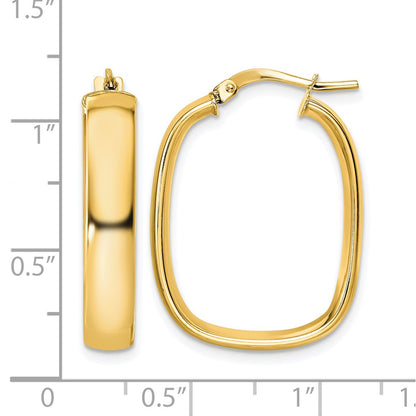 14K Yellow Gold Polished Squared Oval Hoop Earrings