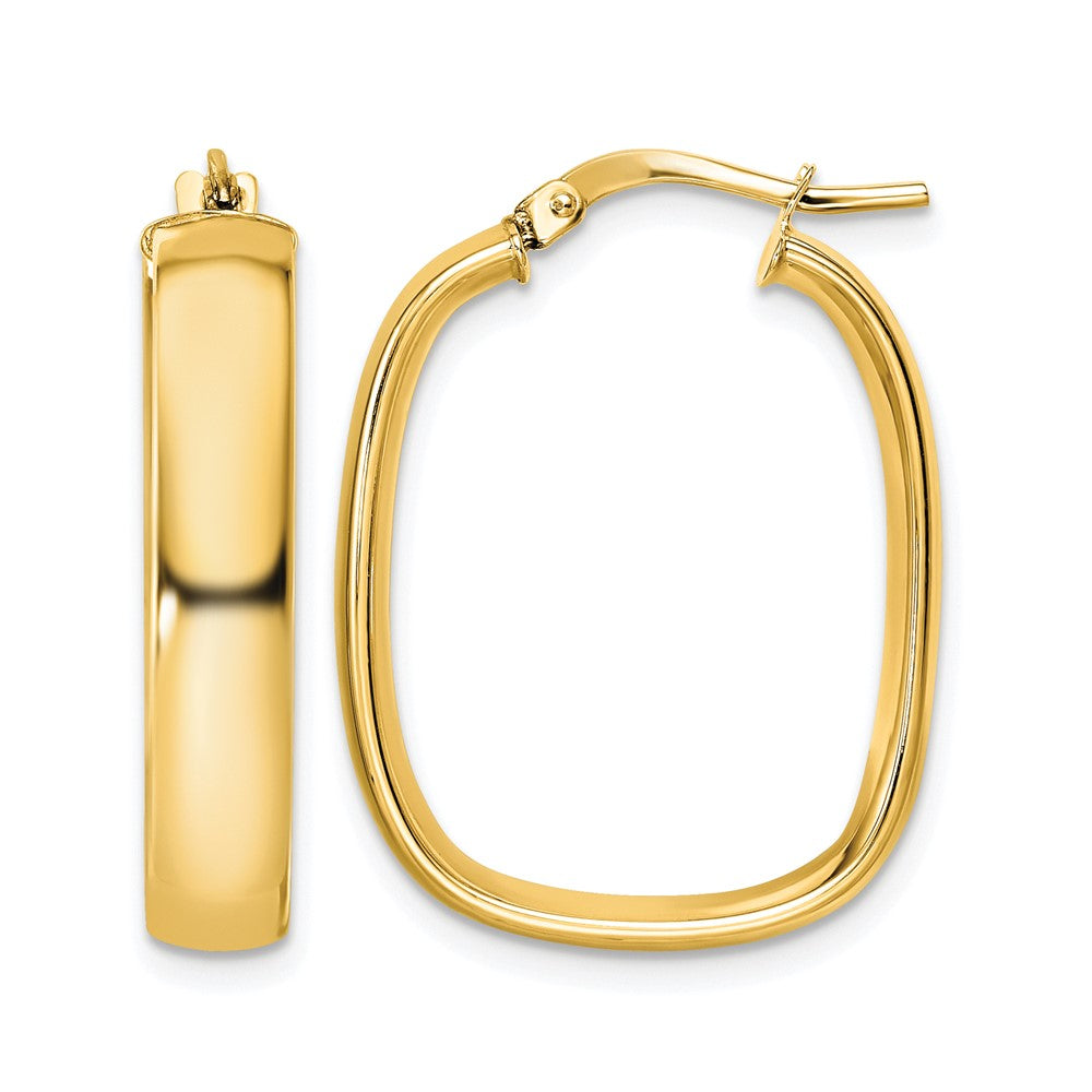 14K Yellow Gold Polished Squared Oval Hoop Earrings