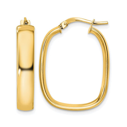 14K Yellow Gold Polished Squared Oval Hoop Earrings