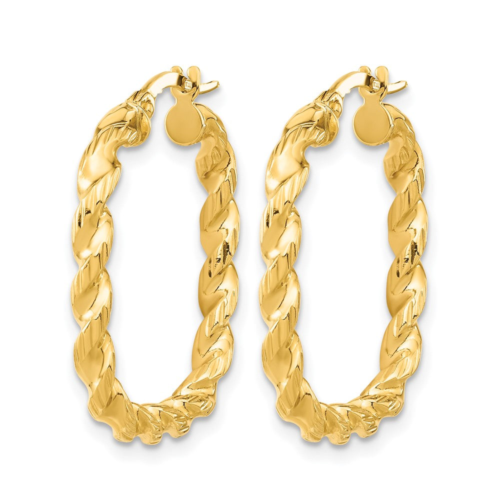 14K Yellow Gold Polished Square Twisted Hoop Earrings