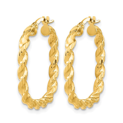 14K Yellow Gold Polished Square Twisted Hoop Earrings