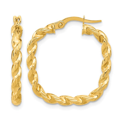 14K Yellow Gold Polished Square Twisted Hoop Earrings