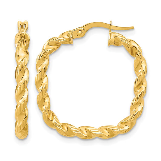 14K Yellow Gold Polished Square Twisted Hoop Earrings