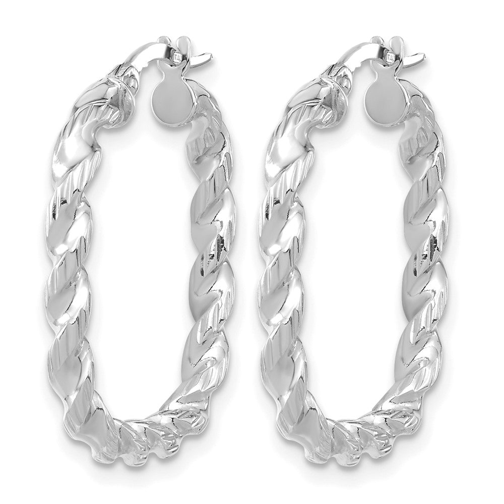 14K Yellow & Rhodium W/ White Polished Square Twisted Hoop Earrings