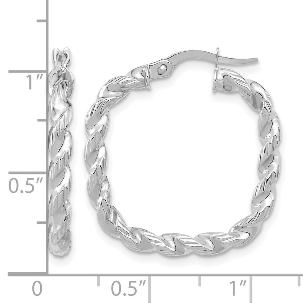 14K Yellow & Rhodium W/ White Polished Square Twisted Hoop Earrings