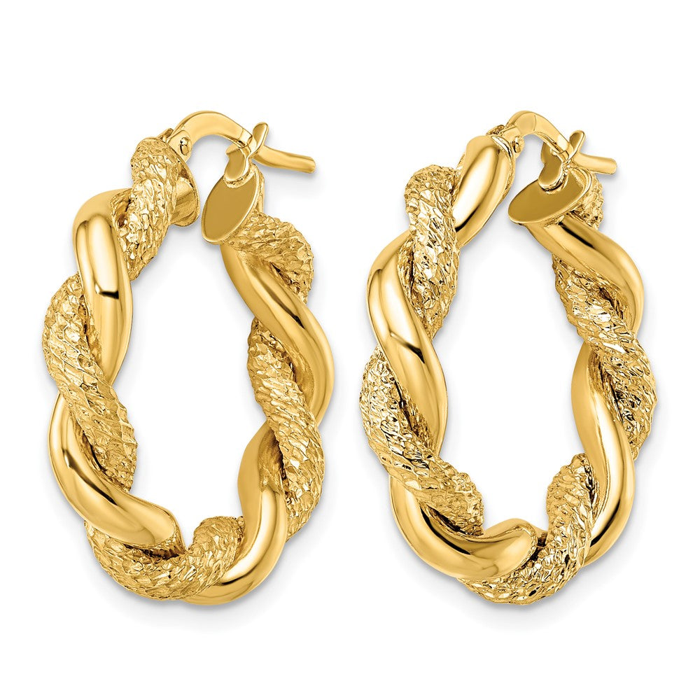 14K Yellow Gold D/C Twisted Hoop Earrings
