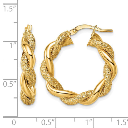 14K Yellow Gold D/C Twisted Hoop Earrings