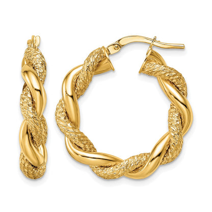 14K Yellow Gold D/C Twisted Hoop Earrings