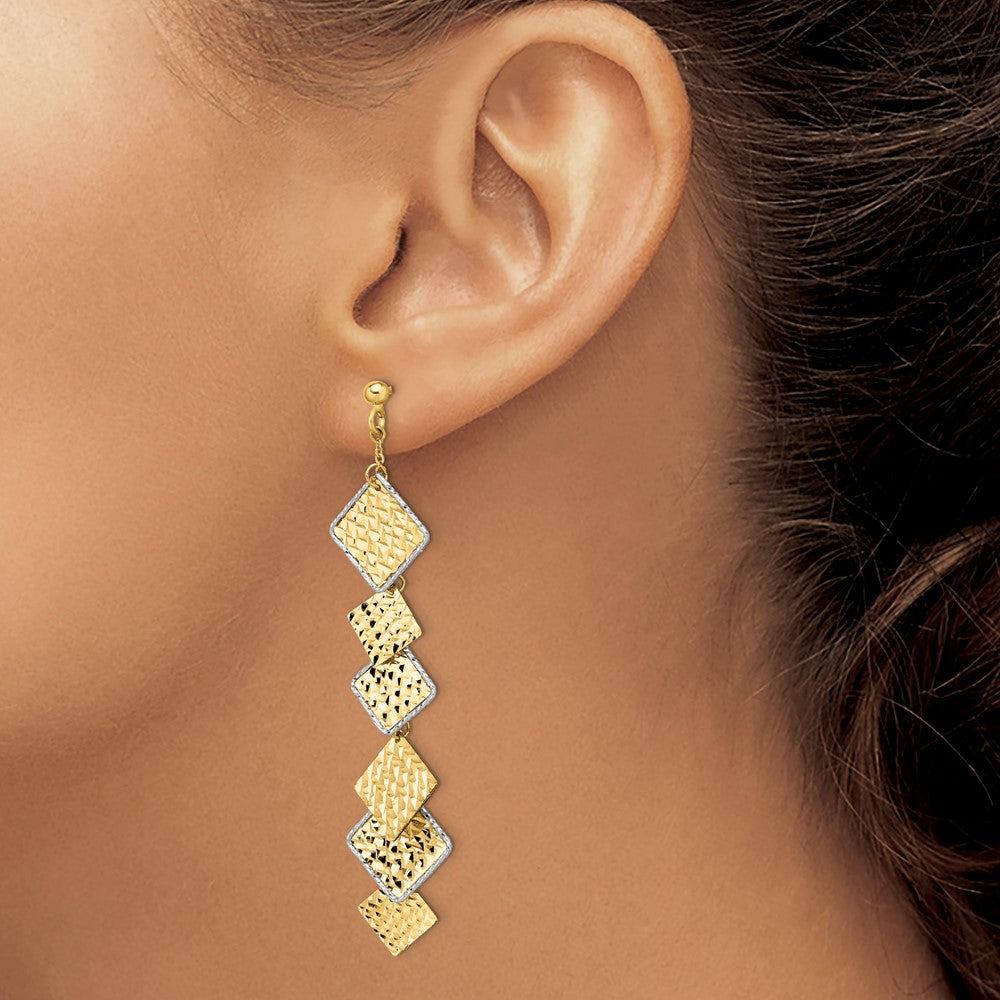 14K Two Tone Polished And Brushed D/C Post Dangle Earrings