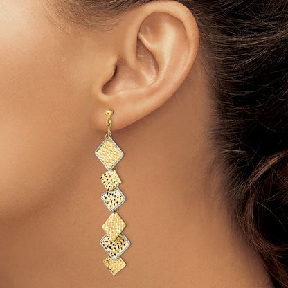 14K Two Tone Polished And Brushed D/C Post Dangle Earrings