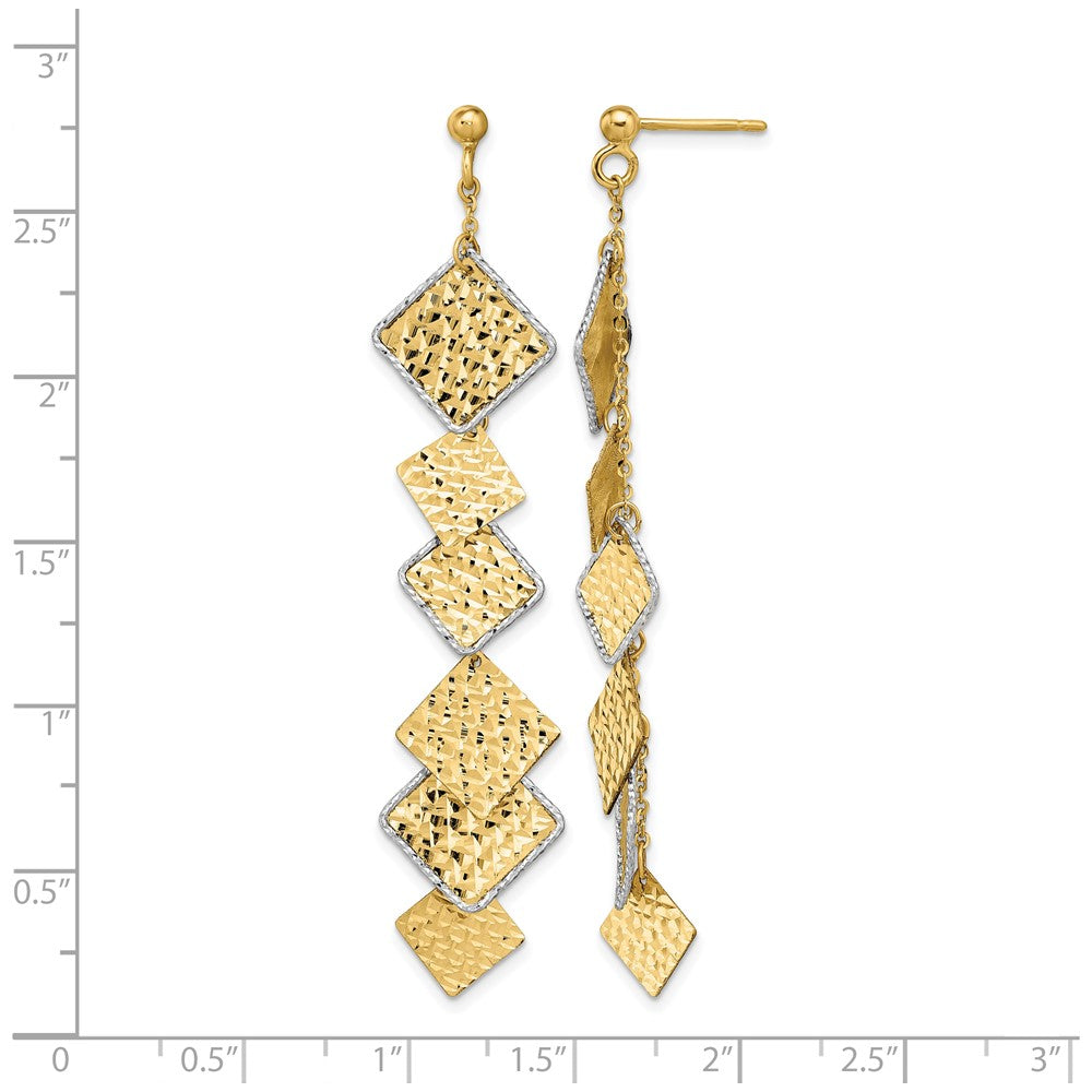 14K Two Tone Polished And Brushed D/C Post Dangle Earrings