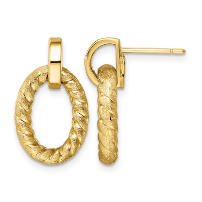 14K Yellow Gold Polished And Textured Post Dangle Earrings