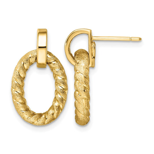 14K Yellow Gold Polished And Textured Post Dangle Earrings