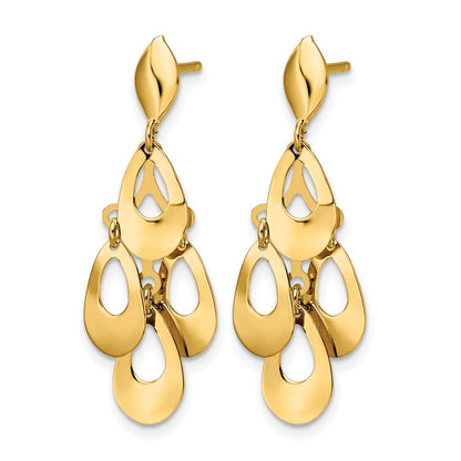 14K Yellow Gold Polished And Brushed Post Dangle Chandelier Earrings