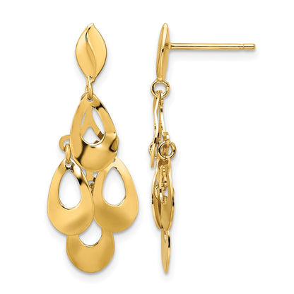 14K Yellow Gold Polished And Brushed Post Dangle Chandelier Earrings