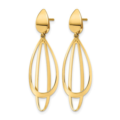 14K Yellow Gold Polished And Brushed Post Dangle Earrings