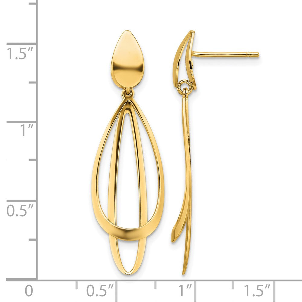 14K Yellow Gold Polished And Brushed Post Dangle Earrings