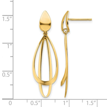 14K Yellow Gold Polished And Brushed Post Dangle Earrings