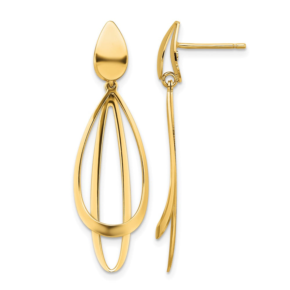 14K Yellow Gold Polished And Brushed Post Dangle Earrings