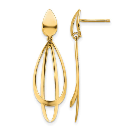 14K Yellow Gold Polished And Brushed Post Dangle Earrings