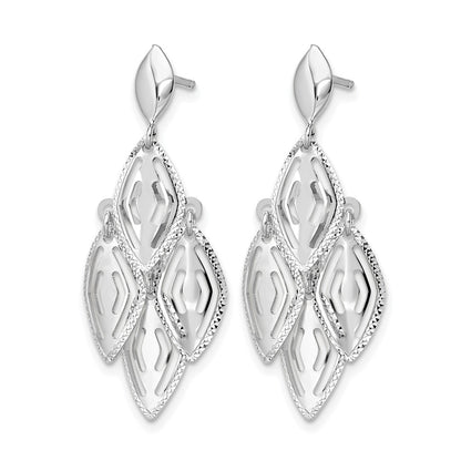 14K White Gold Polished D/C Post Dangle Chandelier Earrings