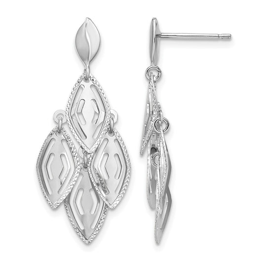 14K White Gold Polished D/C Post Dangle Chandelier Earrings