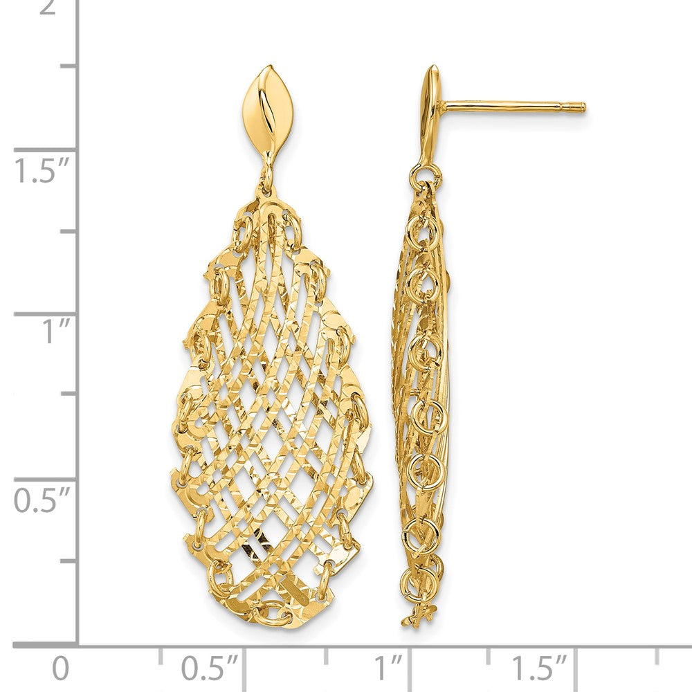 14K Yellow Gold Polished D/C Post Dangle Earrings