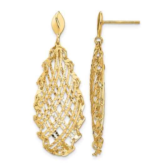 14K Yellow Gold Polished D/C Post Dangle Earrings