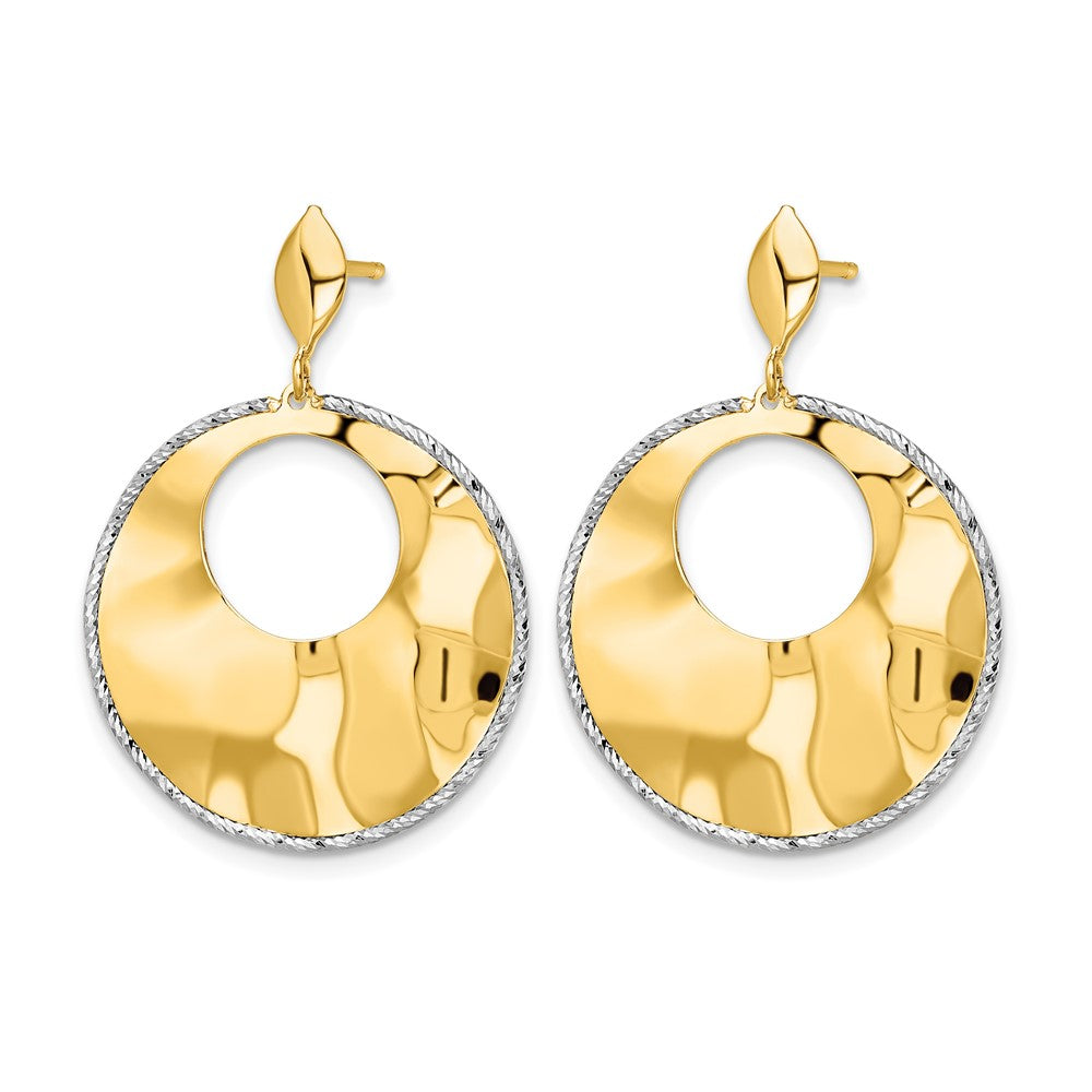 14K Two Tone Polished Textured Post Dangle Earrings