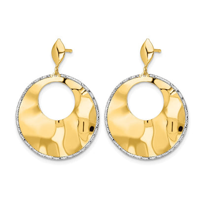 14K Two Tone Polished Textured Post Dangle Earrings