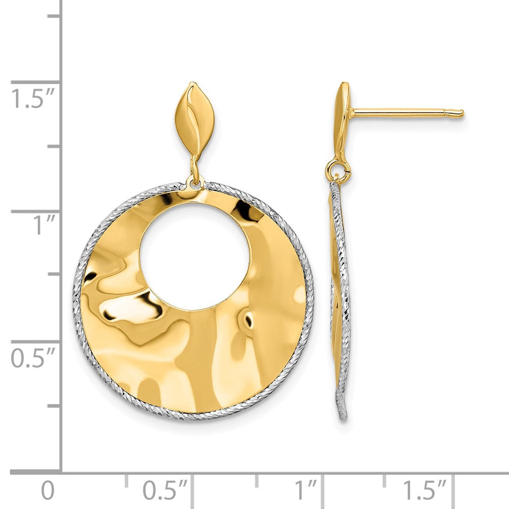 14K Two Tone Polished Textured Post Dangle Earrings