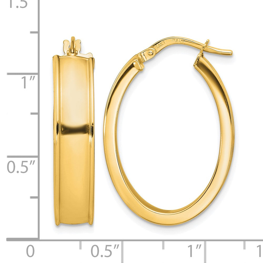 14K Yellow Gold Polished Oval Hoop Earrings