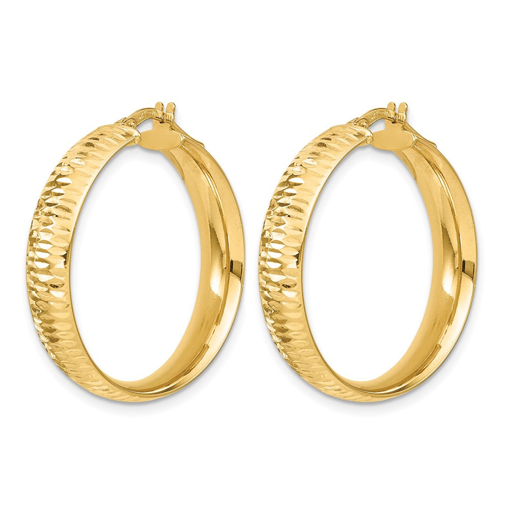 14K Yellow Gold Polished D/C Round Hoop Earrings