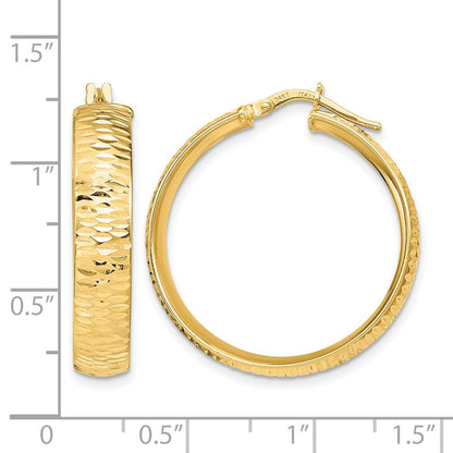 14K Yellow Gold Polished D/C Round Hoop Earrings
