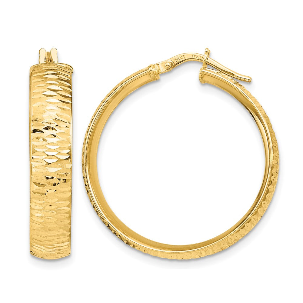 14K Yellow Gold Polished D/C Round Hoop Earrings