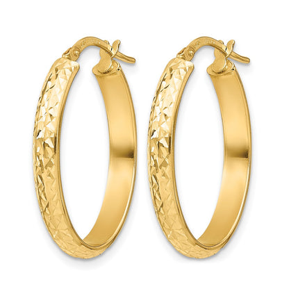 14K Yellow Gold Polished D/C Oval Hoop Earrings