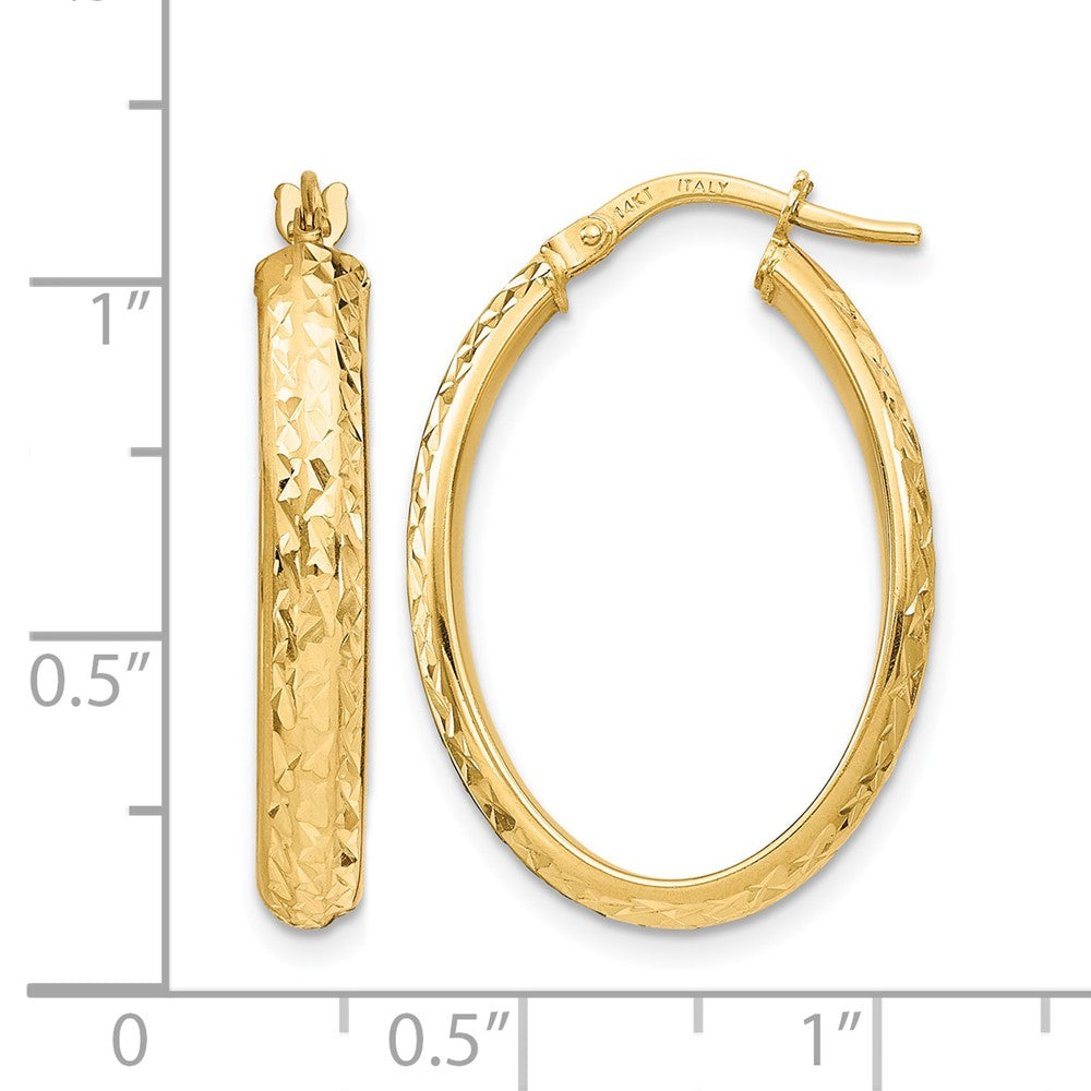 14K Yellow Gold Polished D/C Oval Hoop Earrings