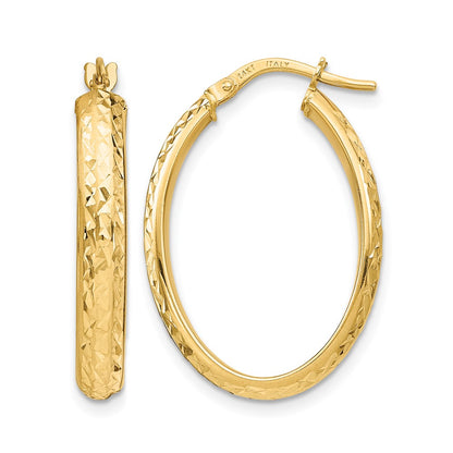 14K Yellow Gold Polished D/C Oval Hoop Earrings