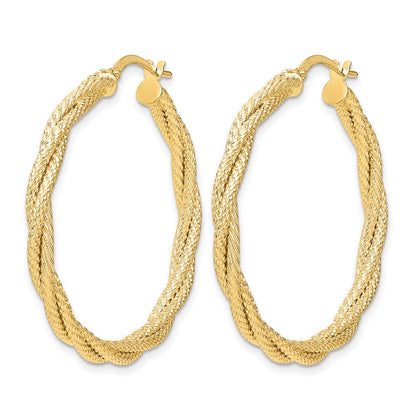14K Yellow Gold Polished Twisted Textured Hoop Earrings