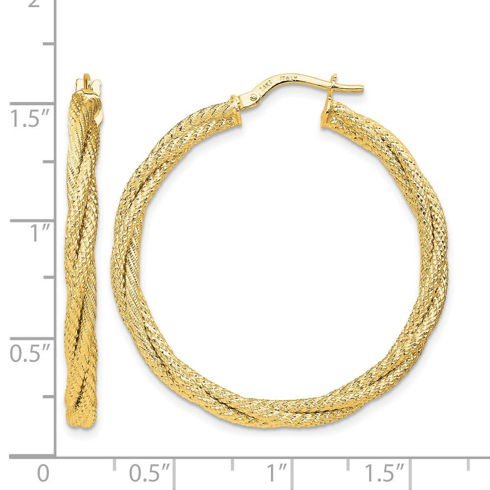 14K Yellow Gold Polished Twisted Textured Hoop Earrings